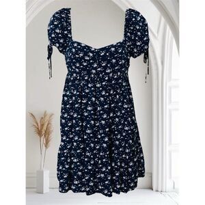 Aeropostale Womens XS Mini Dress Babydoll Sweetheart Neckline Blue White Floral